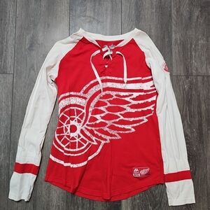 Detroit Red Wings Majestic Women’s Lace-Up Jersey Shirt Medium NHL Hockey